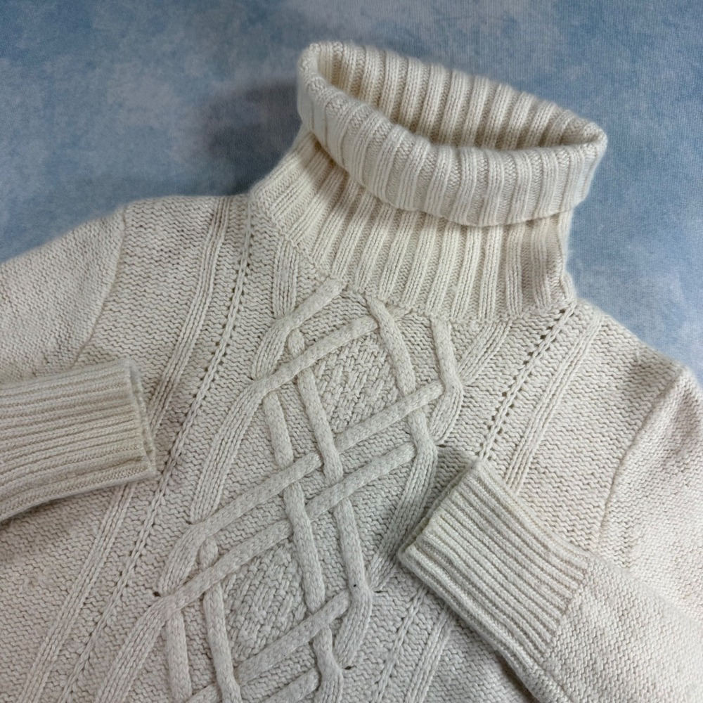 J. Crew Turtleneck Sweater Womens M Cream Cable Knit Angora Wool Blend